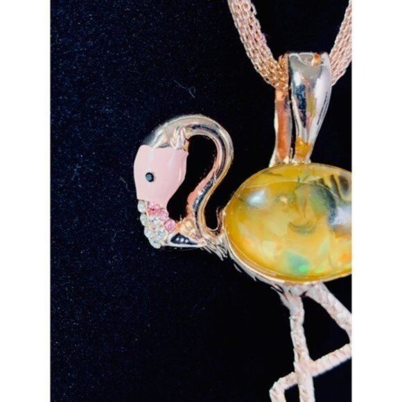 RMN Roman Flamingo Pendant Rose Gold Tone Mesh Choker Necklace - Picture 3 of 11